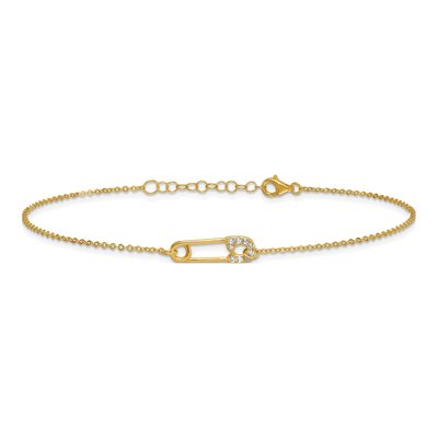 Gold-Plated Sterling Silver CZ Safety Pin Anklet – view 4