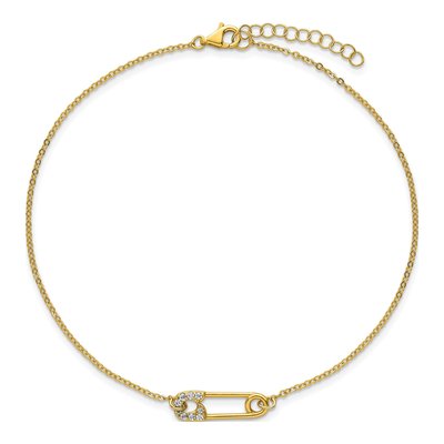 Gold-Plated Sterling Silver CZ Safety Pin Anklet – view 5