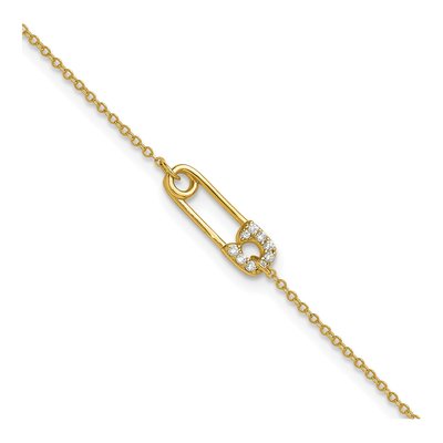 Gold-Plated Sterling Silver CZ Safety Pin Anklet