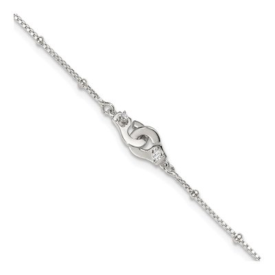 Sterling Silver CZ Interlocked Circles Anklet