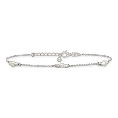 Sterling Silver Beaded Acrylic Pearl Anklet – view 3