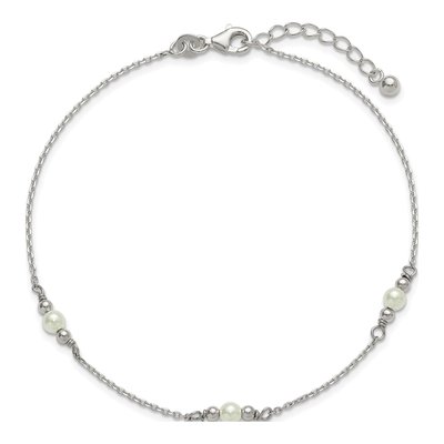 Sterling Silver Beaded Acrylic Pearl Anklet – view 4