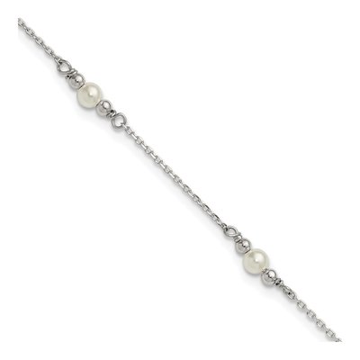 Sterling Silver Beaded Acrylic Pearl Anklet