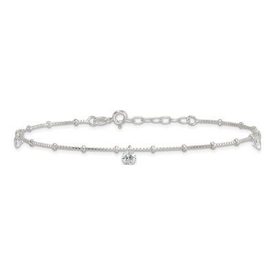 Sterling Silver CZ Beaded Anklet – view 4