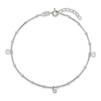 Sterling Silver CZ Beaded Anklet – view 5