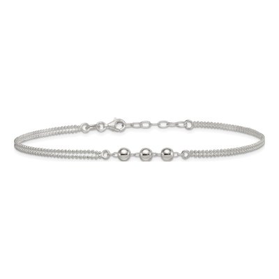 Sterling Silver 2-Strand Beaded Anklet – view 4