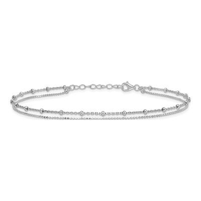Sterling Silver Beaded 2-Strand Plus Total Anklet – view 4