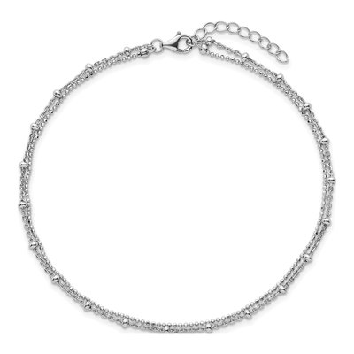 Sterling Silver Beaded 2-Strand Plus Total Anklet – view 5