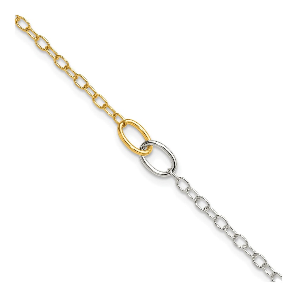 Sterling Silver Gold-Tone Oval Link 9 Inch Plus 1 Inch Extender - Total 10 Inch Anklet with Lobster Clasp