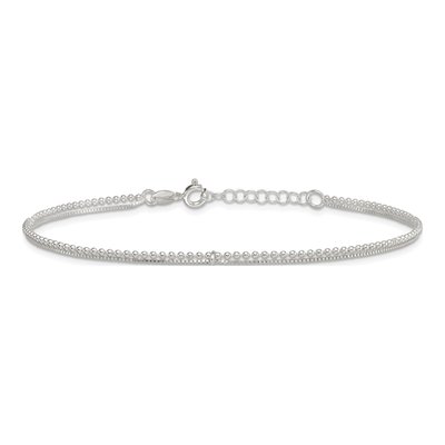 Sterling Silver 1.5mm Beaded 2-Strand Chain Anklet – view 4