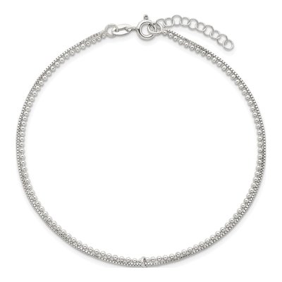 Sterling Silver 1.5mm Beaded 2-Strand Chain Anklet – view 5