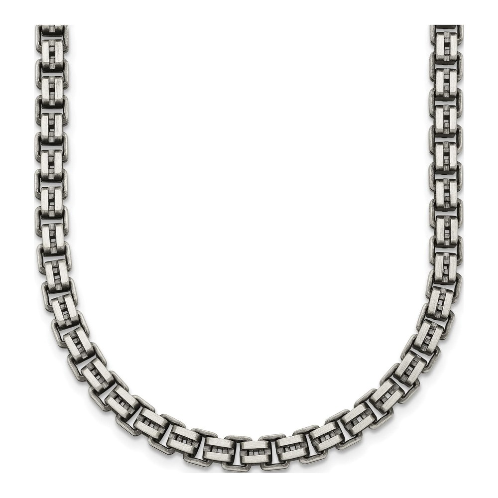 Sterling Silver Antiqued Brushed 5.00mm Fancy Box Link 19.75 Inch Necklace with Lobster Clasp