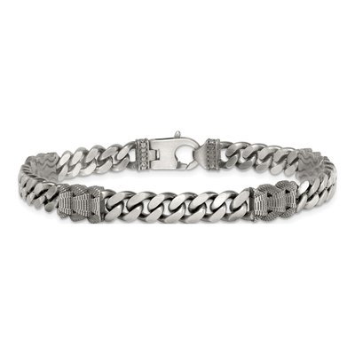 Sterling Silver 7.2mm Black Flat Curb Chain Bracelet – view 4