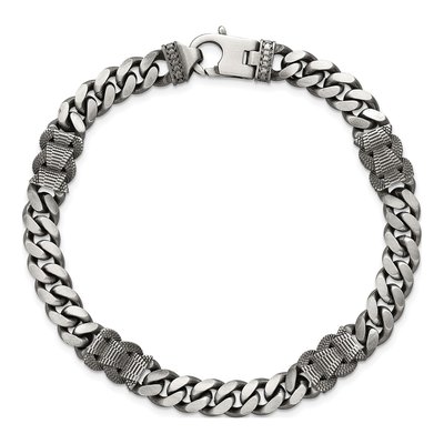 Sterling Silver 7.2mm Black Flat Curb Chain Bracelet – view 5