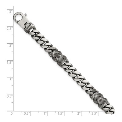 Sterling Silver 7.2mm Black Flat Curb Chain Bracelet – view 6