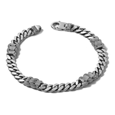 Sterling Silver 7.2mm Black Flat Curb Chain Bracelet – view 7