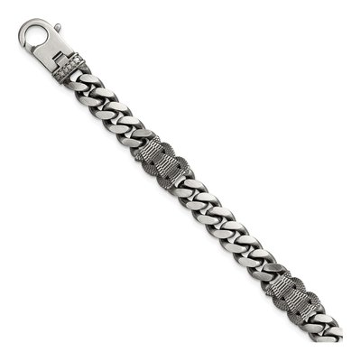 Sterling Silver 7.2mm Black Flat Curb Chain Bracelet