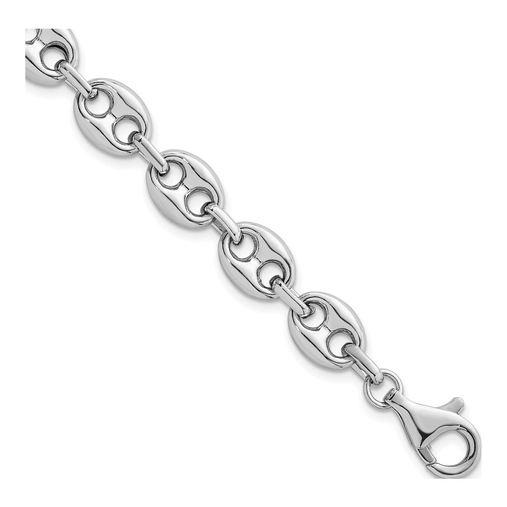 Sterling Silver Rhodium-Plated Puffed Anchor/mariner Link 7.5 Inch Bracelet with Lobster Clasp