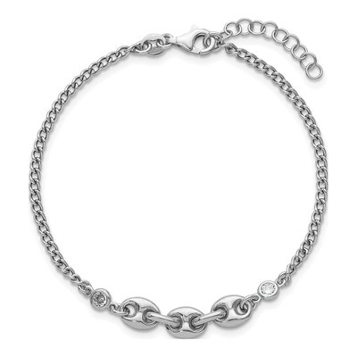 Sterling Silver 2.3mm Puffed Mariner Curb Chain Bracelet – view 5