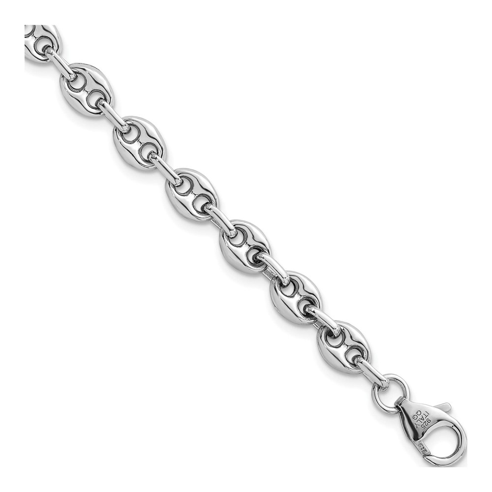 Sterling Silver Rhodium-Plated Puffed Anchor/mariner Link 7.5 Inch Bracelet with Lobster Clasp