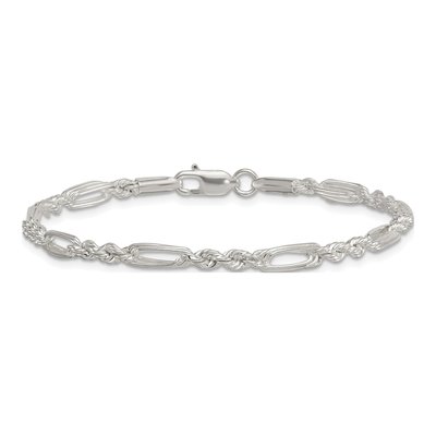 Sterling Silver 4mm Figaro Rope Chain Bracelet – view 4