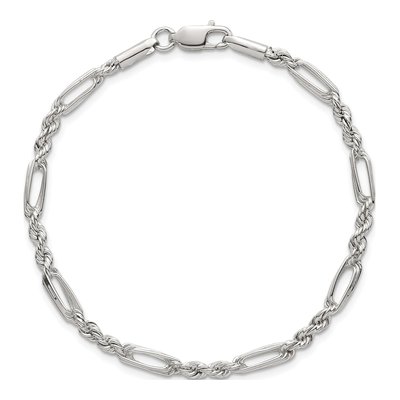 Sterling Silver 4mm Figaro Rope Chain Bracelet – view 5