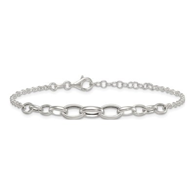 Sterling Silver 7mm Fancy Graduated Cable Chain Bracelet – view 4