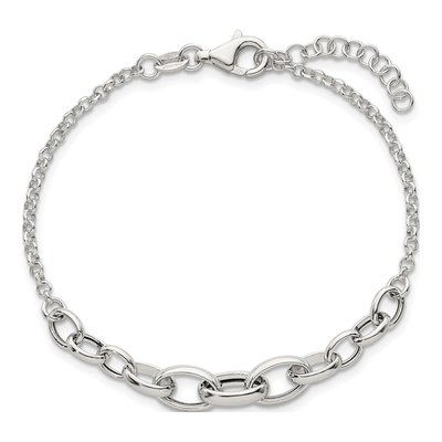 Sterling Silver 7mm Fancy Graduated Cable Chain Bracelet – view 5