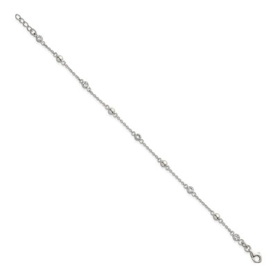 Sterling Silver CZ Beaded Station Bracelet – view 3