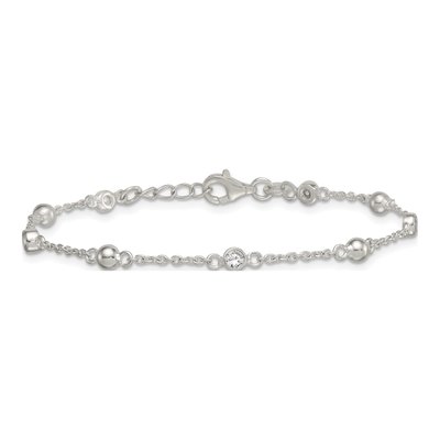 Sterling Silver CZ Beaded Station Bracelet – view 4