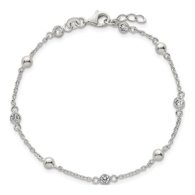 Sterling Silver CZ Beaded Station Bracelet – view 5