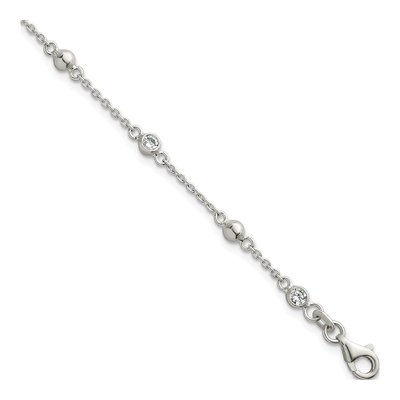Sterling Silver CZ Beaded Station Bracelet