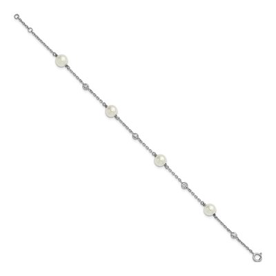 Sterling Silver Pearl & CZ Shell Station Bracelet – view 2