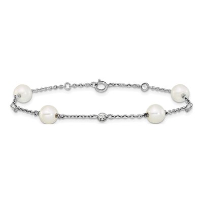 Sterling Silver Pearl & CZ Shell Station Bracelet – view 3