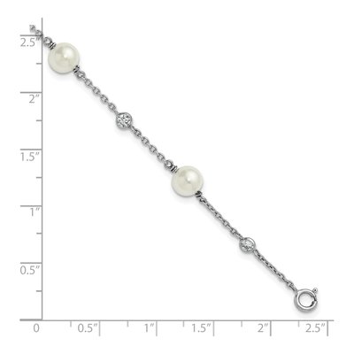 Sterling Silver Pearl & CZ Shell Station Bracelet – view 5