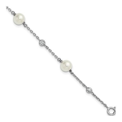 Sterling Silver Pearl & CZ Shell Station Bracelet