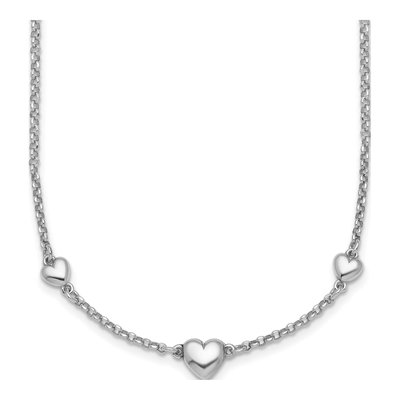 Sterling Silver Puffed Hearts Necklace