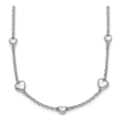 Sterling Silver Five Puffed Hearts Necklace