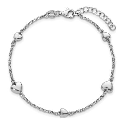 Sterling Silver Five Puffed Hearts Bracelet – view 5
