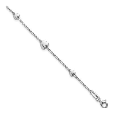 Sterling Silver Five Puffed Hearts Bracelet