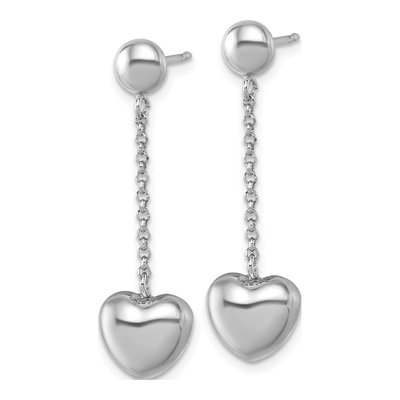 Sterling Silver Puffed Heart Dangle Earrings – view 3