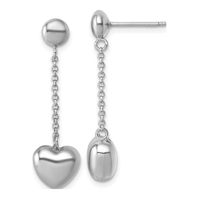 Sterling Silver Puffed Heart Dangle Earrings