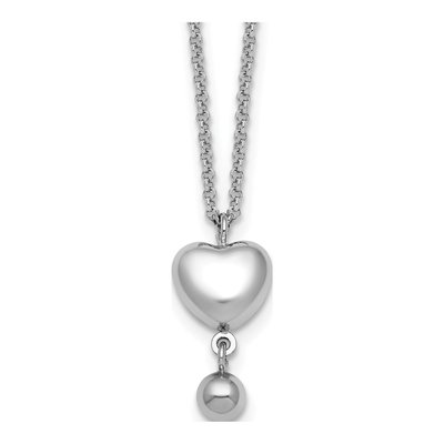 Sterling Silver Puffed Heart Ball Necklace
