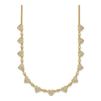 Gold-Plated Sterling Silver CZ Hearts Necklace