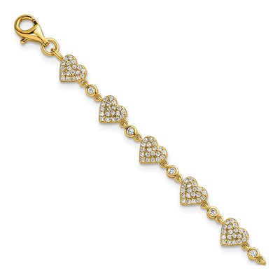 Gold-Plated Sterling Silver CZ Hearts Bracelet