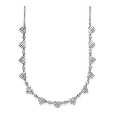Sterling Silver CZ Pave Hearts Necklace