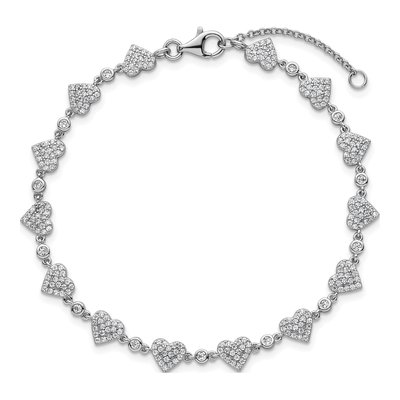 Sterling Silver CZ Pave Heart Bracelet – view 5
