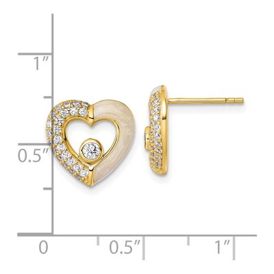 Gold-Plated Sterling Silver Round CZ Enamel Heart Stud Earrings – view 4