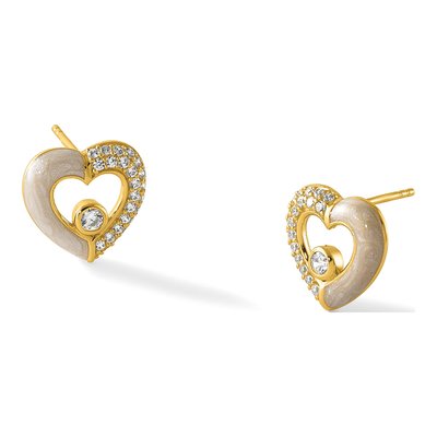 Gold-Plated Sterling Silver Round CZ Enamel Heart Stud Earrings – view 5