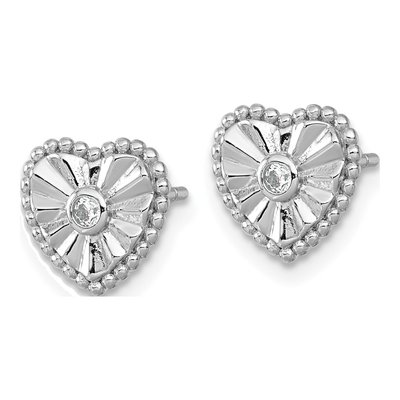Sterling Silver Round CZ Heart Stud Earrings – view 3